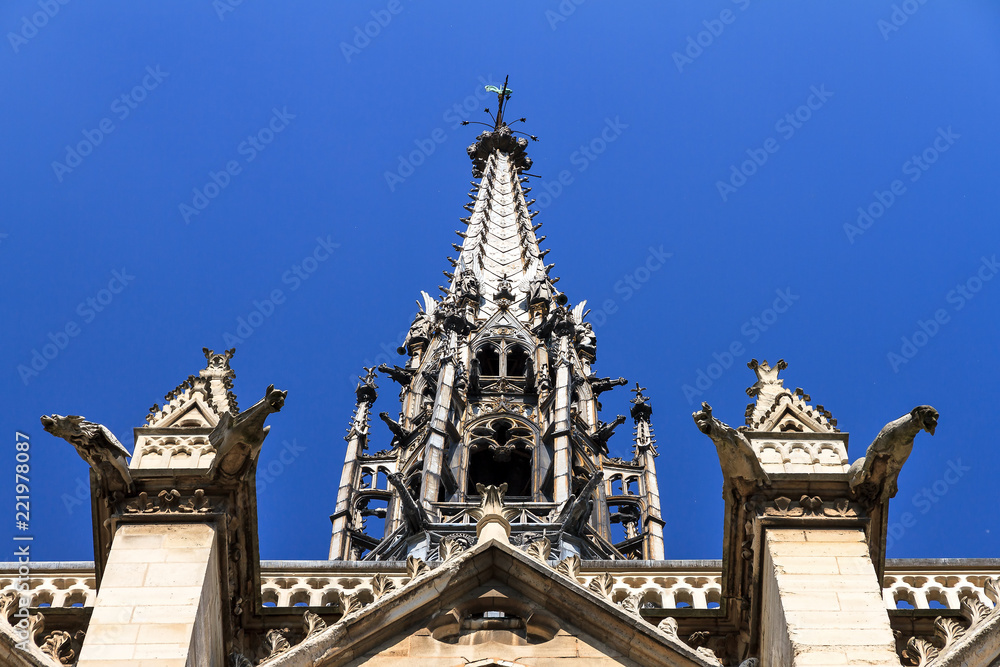 Sainte-Chapelle (Holy Chapel) ornate details and gargoyles in Paris, France
