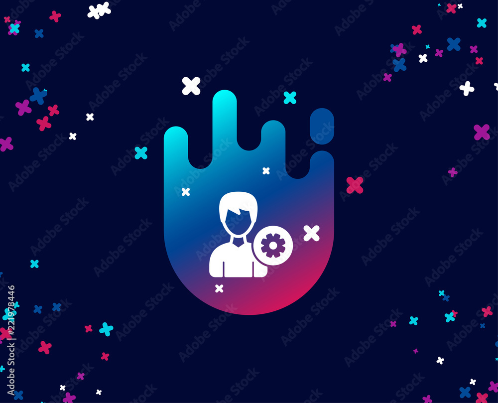 Fototapeta premium User settings simple icon. Profile Avatar with cogwheel sign. Male Person silhouette symbol. Cool banner with icon. Abstract shape with gradient. Vector