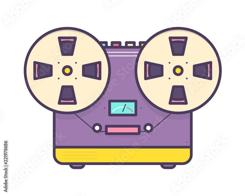 Analog music player, reel-to-reel audio tape recorder with buttons isolated on white background