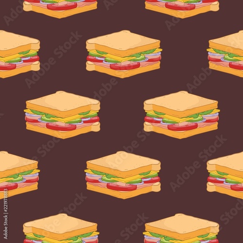 Seamless pattern with sandwiches on dark background