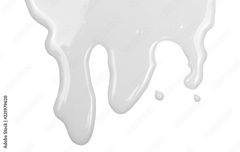 Spilled milk puddle isolated on white background and texture, top view Spilled milk puddle isolated on white background and texture, top view