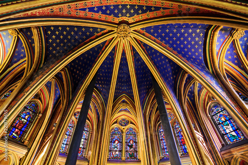 Beautiful lower chapel of the Sainte-Chapelle (Holy Chapel), a royal medieval Gothic chapel in Paris, France, on April 10, 2014 