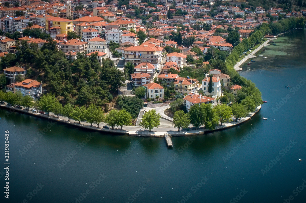 Aerial view the city of Kastoria in northern Greek.