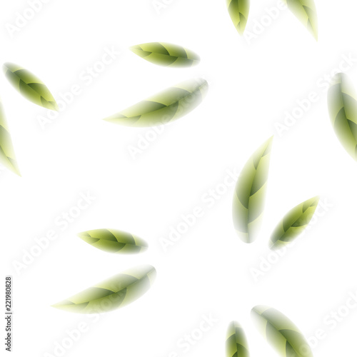 Fresh Green Tea Leaves Seamless Pattern on White Background