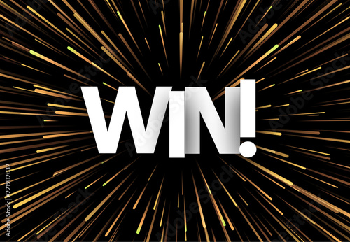Win abstract poster with golden firework.
