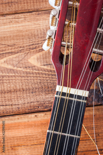 Boozuki macro image - strings, wooden vulture, musical concept photo