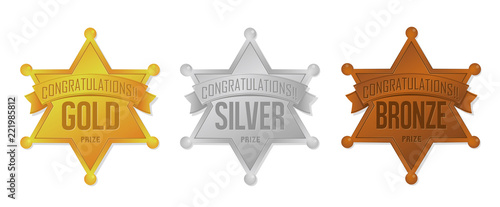ranking medal icon set ( sheriff badge) . Gold / Silver / Bronze. 