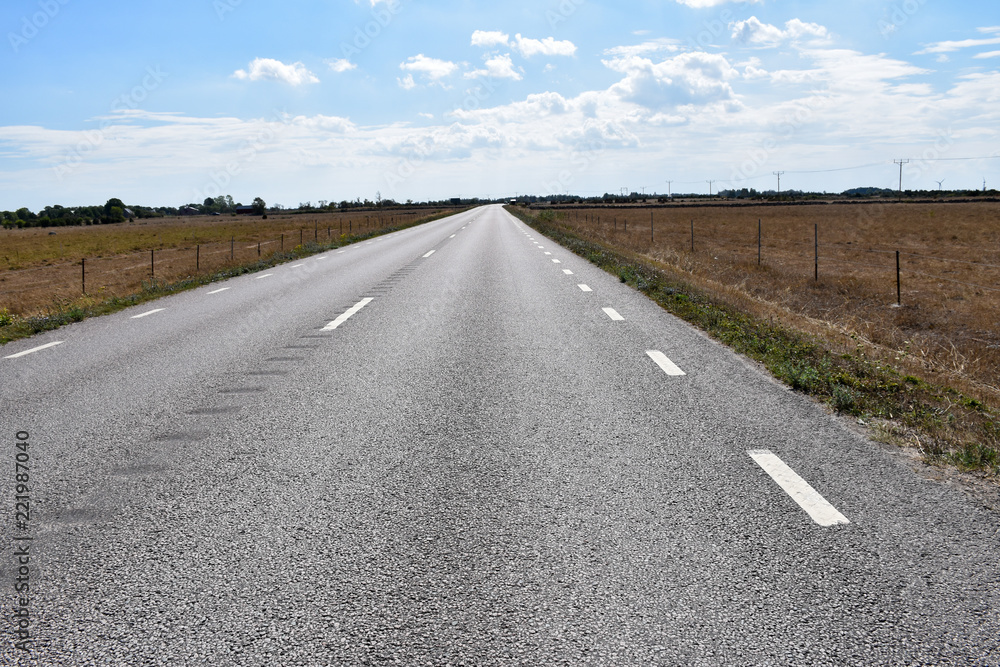 Fototapeta premium Asphalt road from a low perspective