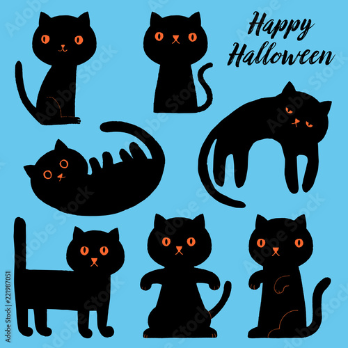 hallowwen black cats with hand drawn contour
