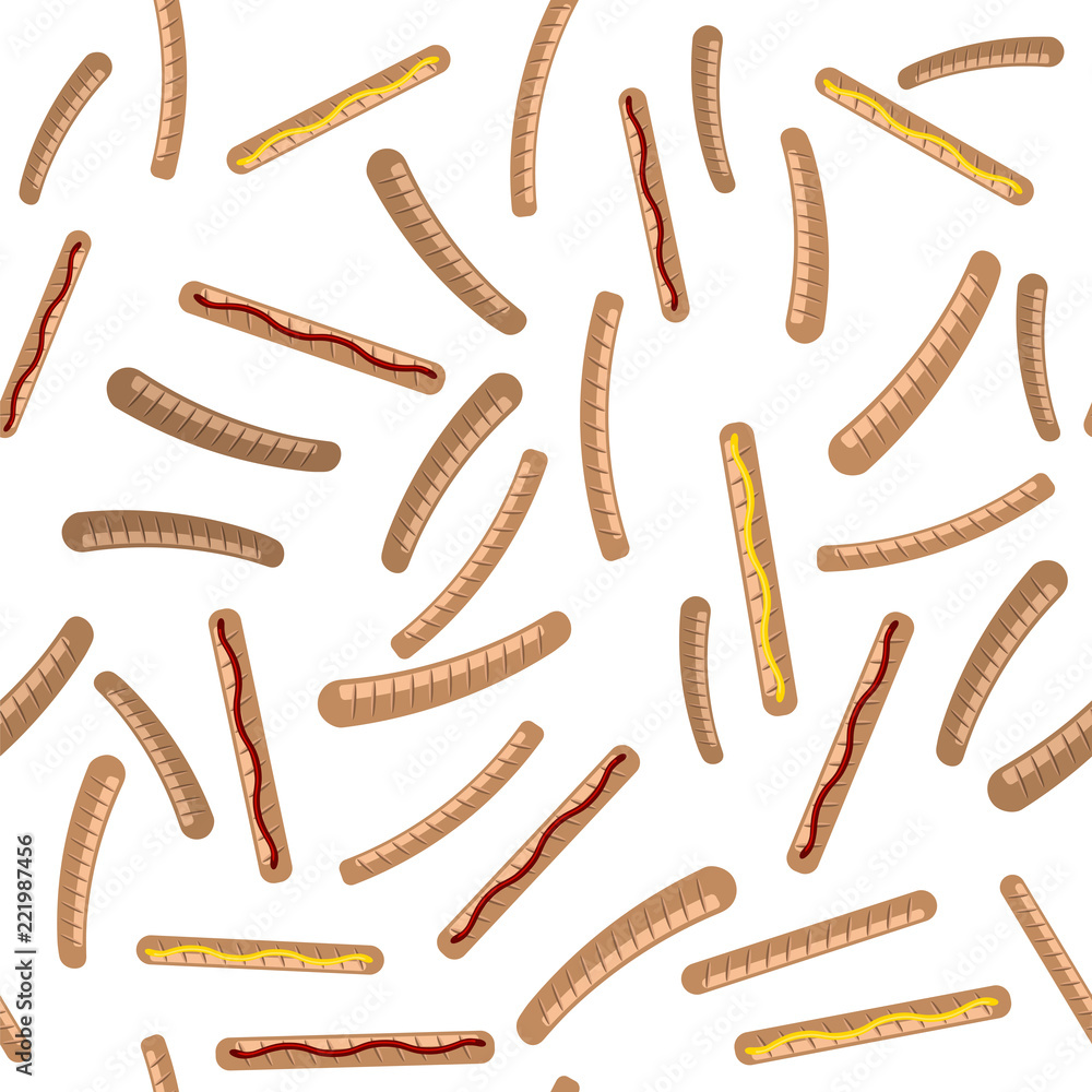 Grill Sausage with Ketchup and Mustard Seamless Pattern Grill Sausage with Ketchup and Mustard Seamless Pattern