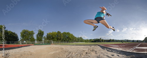 360° Panorama, Weitsprung, Frau, 23 Jahre