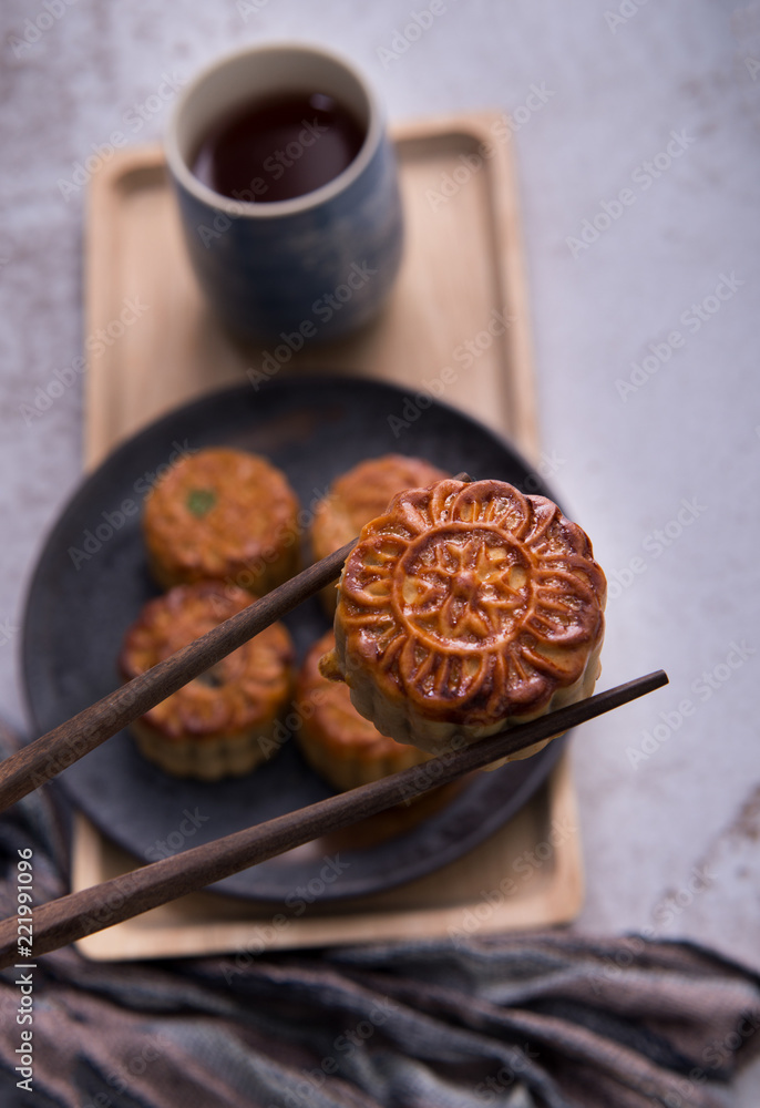 Chinese Mid Autumn Festival Moon cake and tea