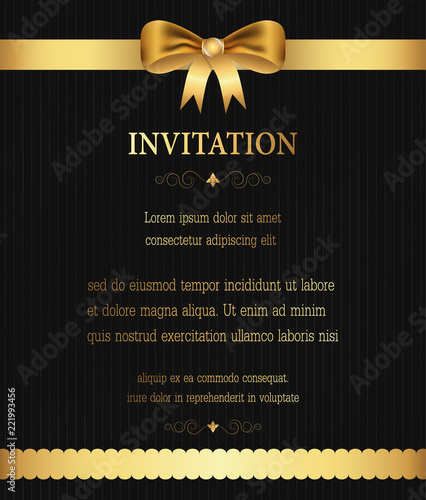 Golden ribbon border invitation, greeting,celebration,congratulations card abstract background vector illustration