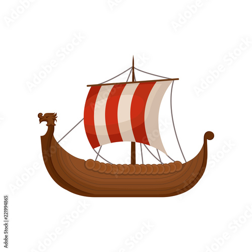 Ancient viking scandinavian draccar, Norman ship sailing vector Illustration on a white background