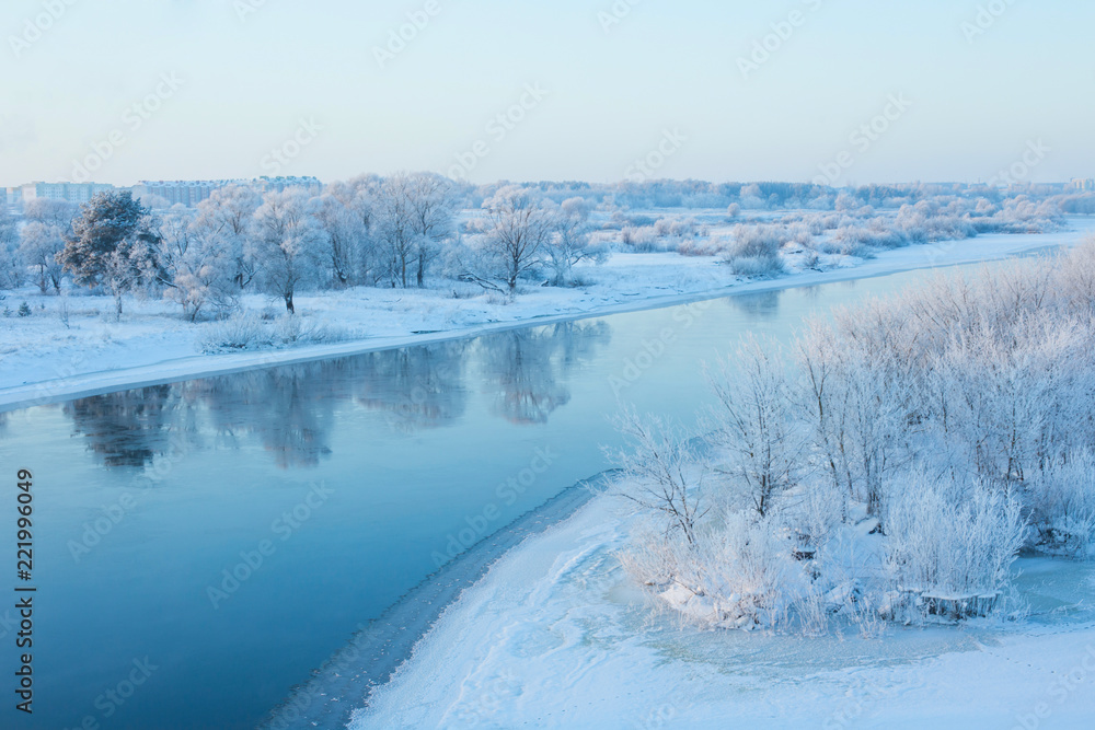 beautiful winter landscape with river beautiful winter landscape with river