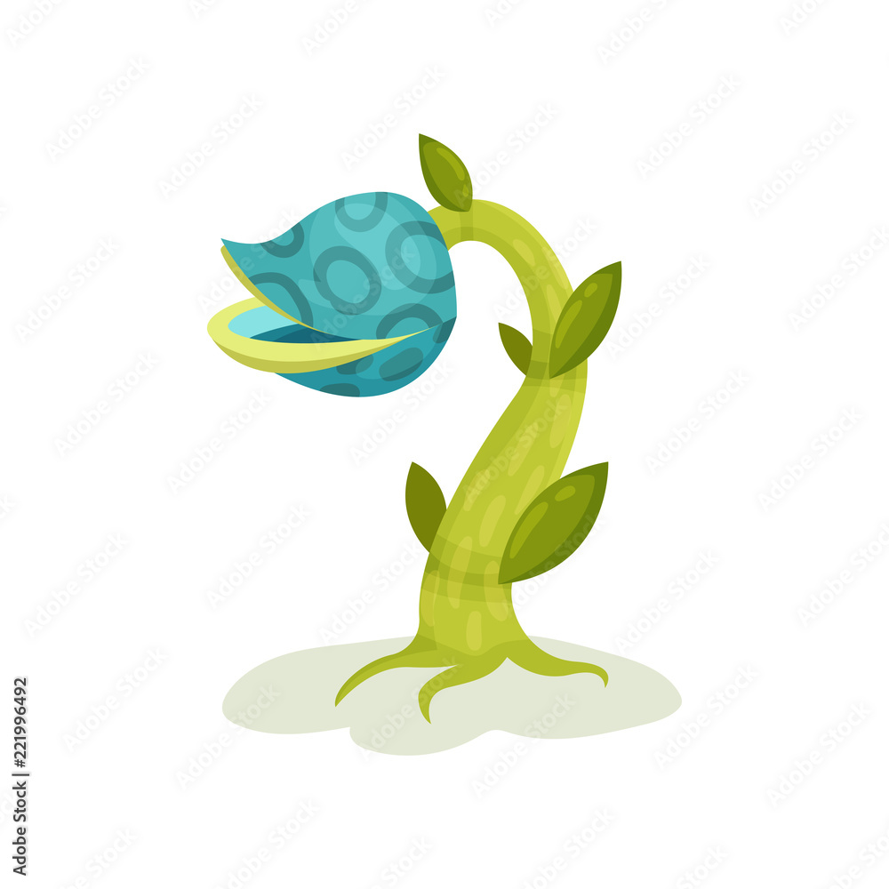 Fototapeta premium Carnivore plant, fantastic blue flower vector Illustration on a white background