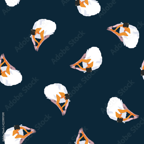 Vector Ballerinas on navy blue seamless pattern background. Perfect for fabric, scrapbooking and wallpaper projects.