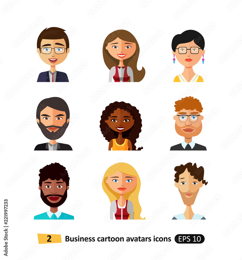Set of diverse buiness avatars different nationalities, clothes and hair styles Set of diverse buiness avatars different nationalities, clothes and hair styles