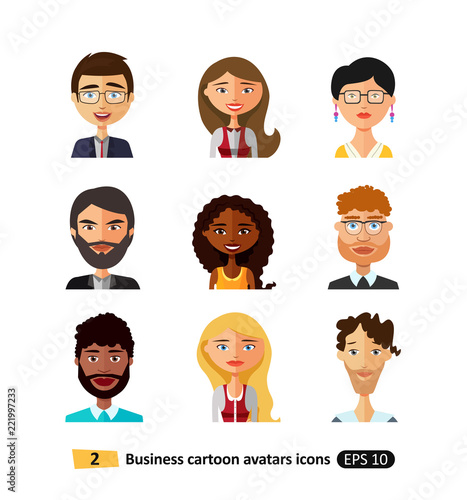 Set of diverse buiness avatars different nationalities, clothes and hair styles