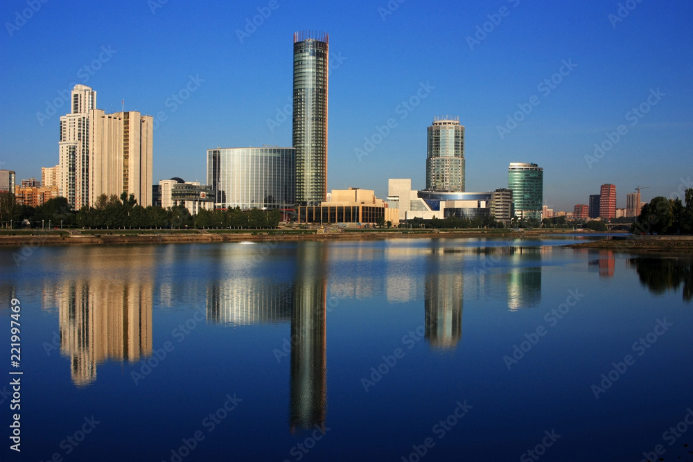 The city of Yekaterinburg on the river bank
