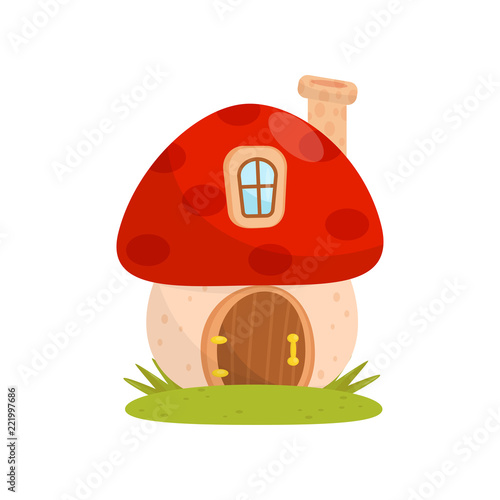 Small house made from mushroom, fairytale fantasy house for gnome, dwarf or elf vector Illustration on a white background