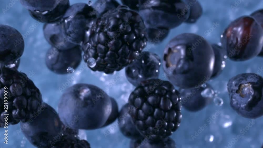 Blackberries and Blueberries. Slow motion. Blackberries and Blueberries. Slow motion.
