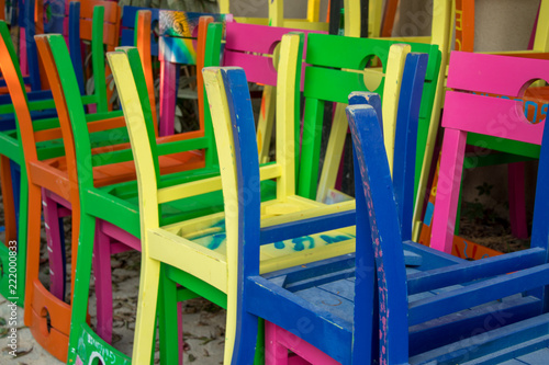 colorful chairs green,pink,blue,yellow,orange