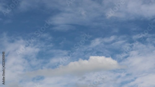 Dramatic atmosphere panorama view 4K Time-lapse footage video clip of blue sky and clouds on beautiful summer day.