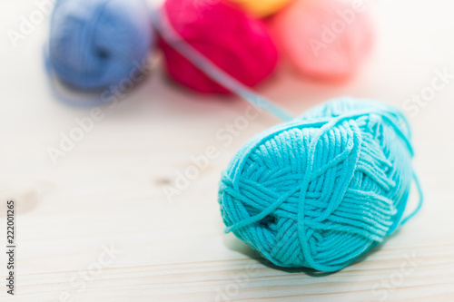 Balls of colored knitting yarn