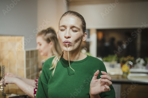 Spaghetti Fun at a Dinner Party photo