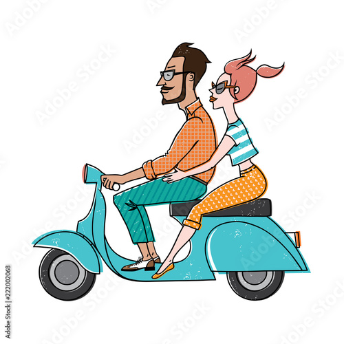 scooter_comics/Happy couple on a scooter.