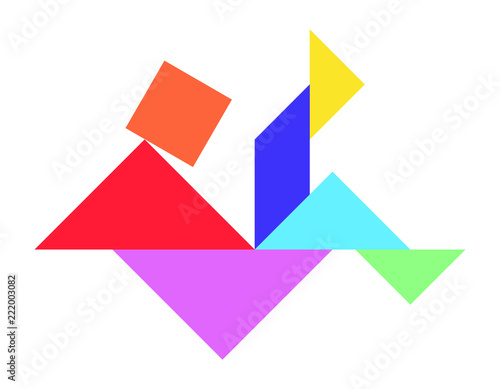 Color tangram puzzle in falling man shape on white background  Vector 