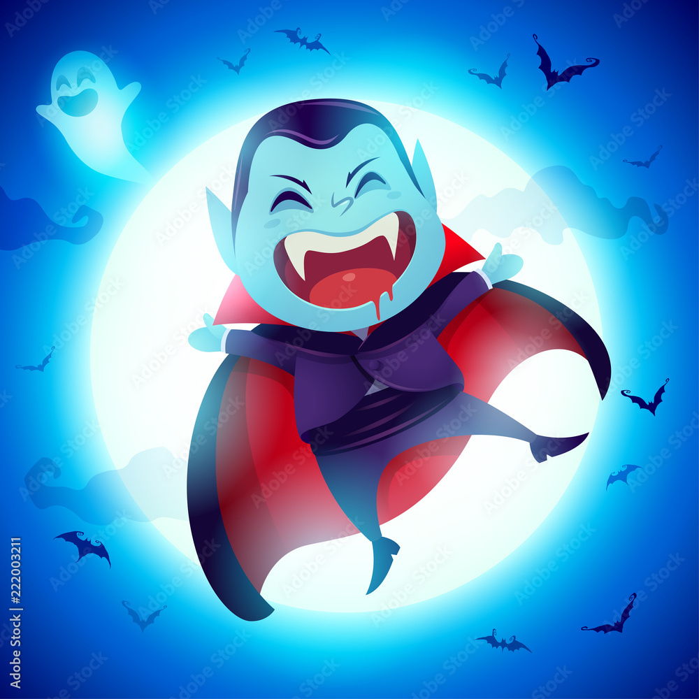 Cute Little Dracula Vampire. A kid in Halloween costume jumping in the moonlight. Stock Vector | Adobe Stock Cute Little Dracula Vampire. A kid in Halloween costume jumping in the moonlight. Stock Vector | Adobe Stock
