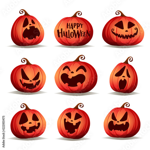 Set pumpkins of Halloween. A variety of pumpkins for Halloween design. Collection of Halloween pumpkins.