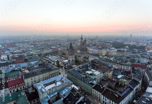 Krakow Market Square  Aerial sunrise