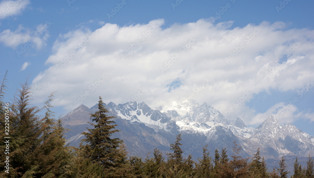 beautiful and wonderful Snow Mountain winter view,and hiking famous place, wide range - Jade Dragon Snow Mountain or Mount Yulong in Lijiang, Yunnan province