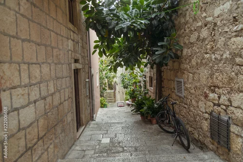 Obraz korcula, miasto, architektura, wyspa, chorwacja, ulica, zbliżenie, szczegół, lato, krajobraz, marco polo,