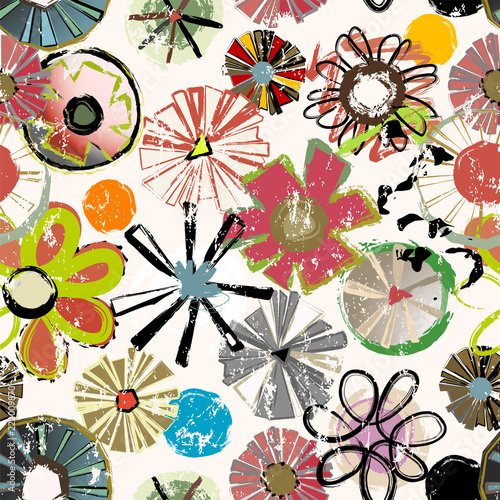 seamless abstract flowers background pattern, grungy texture
