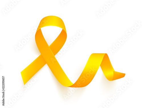 Realistic gold ribbon. World childhood cancer symbol, vector illustration. Poster for cancer awareness month.