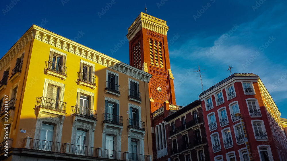 Colorful historic district of Madrid, Spain