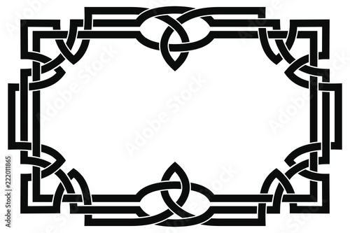 Frame Celtic national ornament interlaced ribbon isolated on white background.