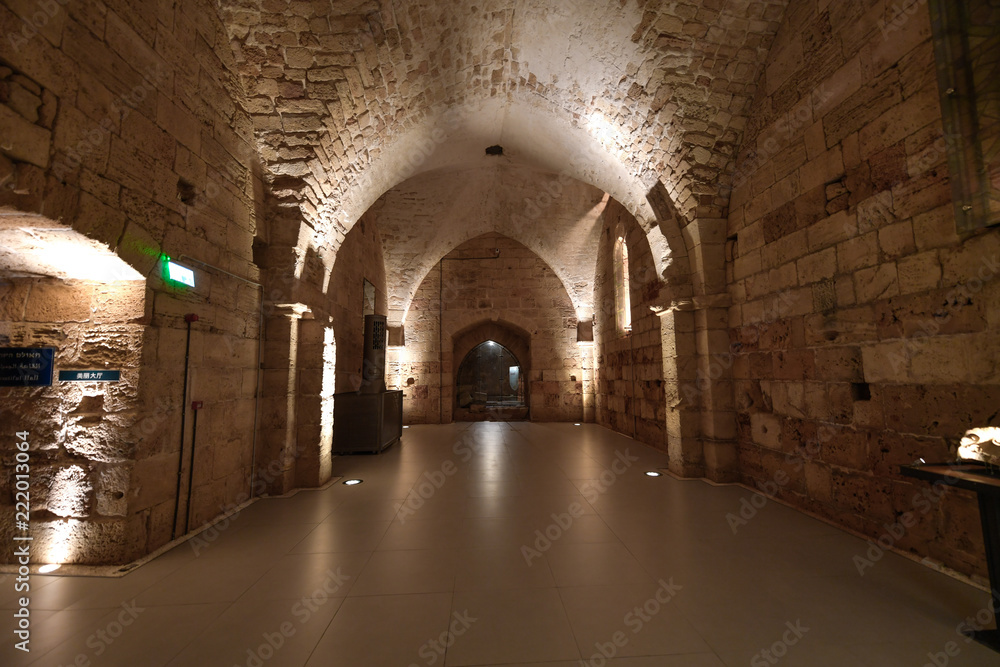 The Crusaders underground Knights Hall in the Hospitaller Fortress, old Acre, Israel