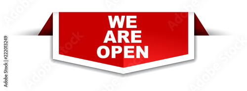 red and white banner we are open