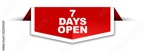 red and white banner seven days open