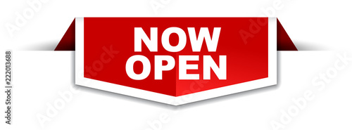 red and white banner now open