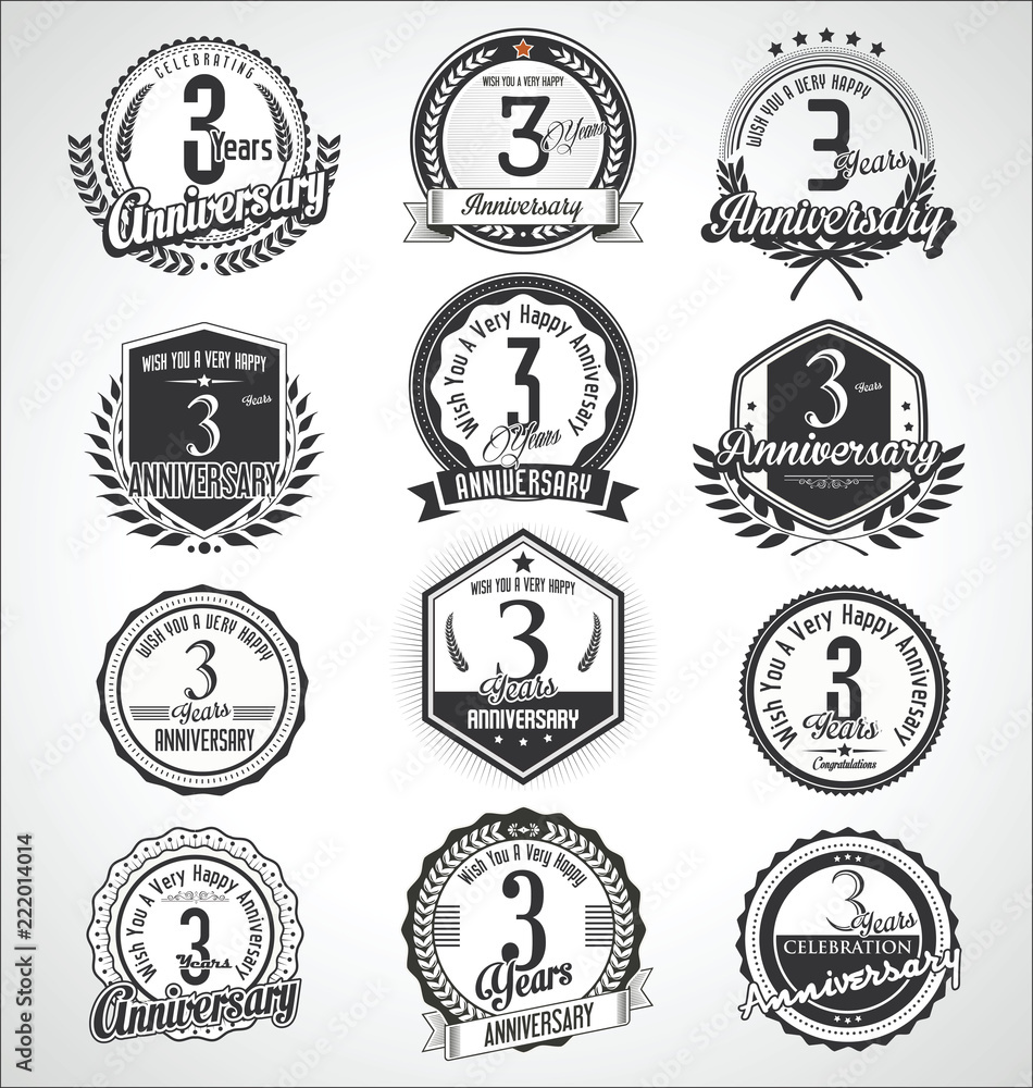 Retro vintage anniversary badges and labels collection 