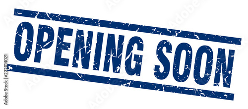 square grunge blue opening soon stamp
