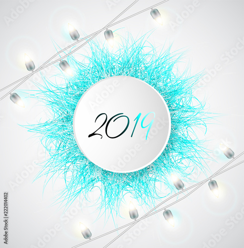 Christmas card with realistic vector fur ball and garland