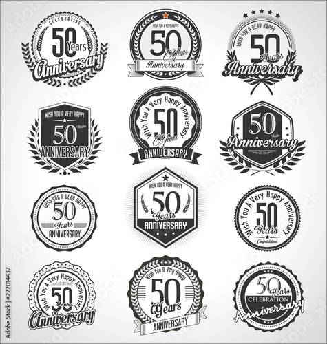 Retro vintage anniversary badges and labels collection 