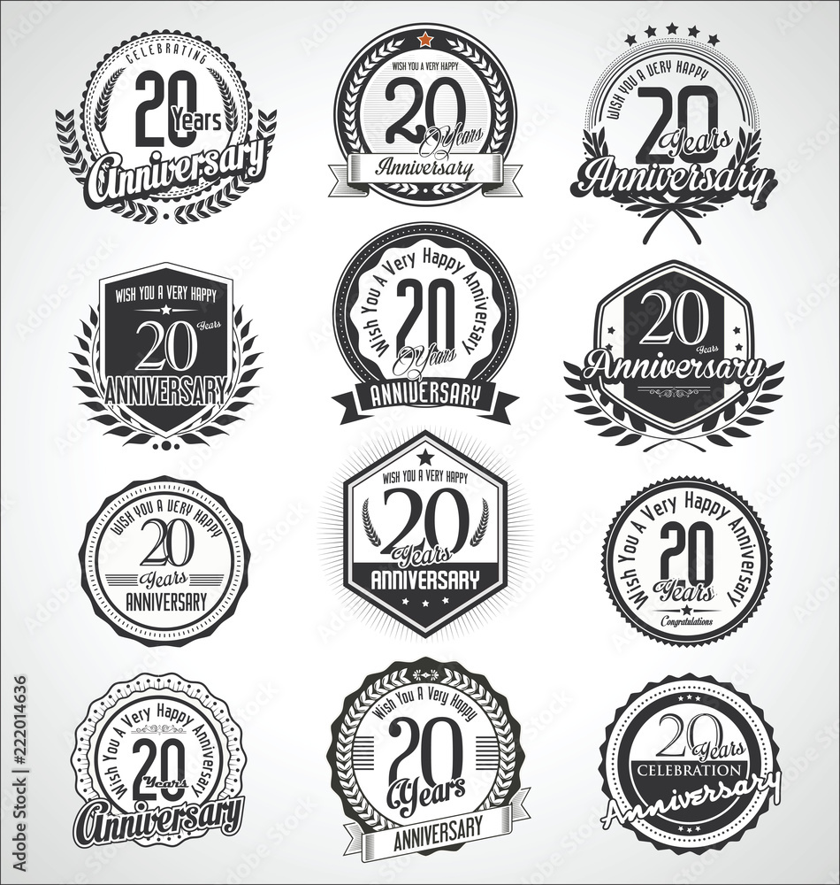 Fototapeta premium Retro vintage anniversary badges and labels collection 
